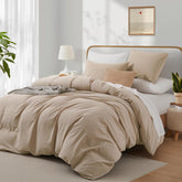 Plain Dyed Duvet Cover Set-Beige