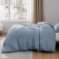 Plain Dyed Duvet Cover Set-Mineral Blue