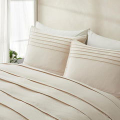 Minimal Pleated Cotton Duvet Cover Set - Cream