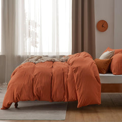 Plain Dyed Duvet Cover Set-Terracotta