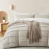 Minimal Pleated Cotton Duvet Cover Set - Natural