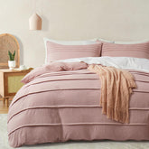 Minimal Pleated Cotton Duvet Cover Set - Mist Rose