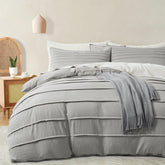 Minimal Pleated Cotton Duvet Cover Set - Light Grey