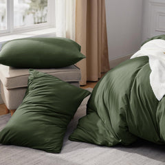 Plain Dyed Duvet Cover Set-Olive Green