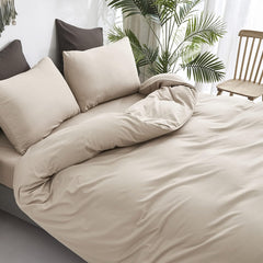 Plain Dyed Duvet Cover Set-Beige Coffee