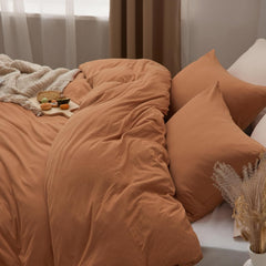 Plain Dyed Duvet Cover Set-Caramel