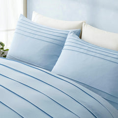 Minimal Pleated Cotton Duvet Cover Set - Airy Blue