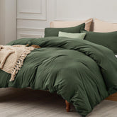 Plain Dyed Duvet Cover Set-Olive Green