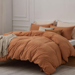 Plain Dyed Duvet Cover Set-Caramel