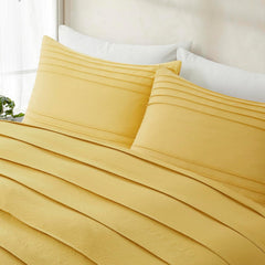 Minimal Pleated Cotton Duvet Cover Set - Mist Yellow