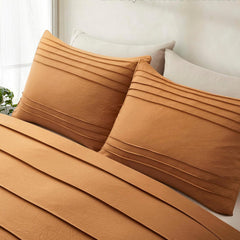 Minimal Pleated Cotton Duvet Cover Set - Pumpkin Brown