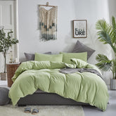 Plain Dyed Cotton Duvet Cover Set - Green