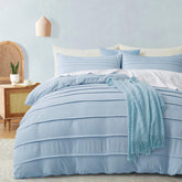 Minimal Pleated Cotton Duvet Cover Set - Airy Blue