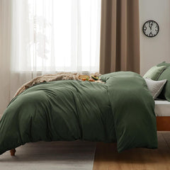 Plain Dyed Duvet Cover Set-Olive Green