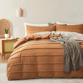 Minimal Pleated Cotton Duvet Cover Set - Pumpkin Brown