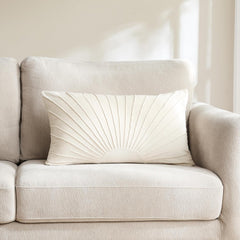 Solaris Pintuck (Rectangular-14x24) Cream Velvet Cushion Cover-1 PC