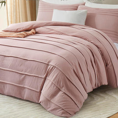 Minimal Pleated Cotton Duvet Cover Set - Mist Rose