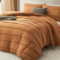 Minimal Pleated Cotton Duvet Cover Set - Pumpkin Brown
