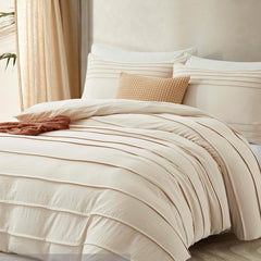Minimal Pleated Cotton Duvet Cover Set - Cream