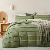 Minimal Pleated Cotton Duvet Cover Set - Olive Green