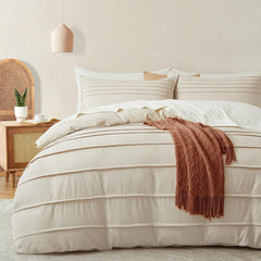 Minimal Pleated Cotton Duvet Cover Set - Cream