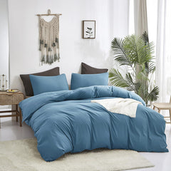 Plain Dyed Duvet Cover Set-Lake Blue