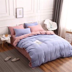 Plain Dyed Reversible Cotton Duvet Cover Set - Blush Pink & Lilac