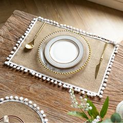 Pom-Pom Ball Fringe Trim Jute Placemats
