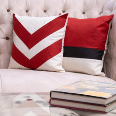 Deep Red, White-Duck Cushion - 2 Pc Jute cushion Cover set