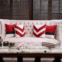 Deep Red, White-Duck Cushion - 2 Pc Jute cushion Cover set