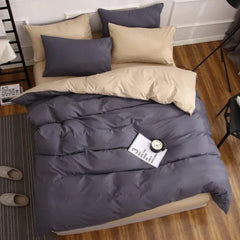 Plain Dyed Reversible Cotton Duvet Cover Set -Dark Grey & Khaki