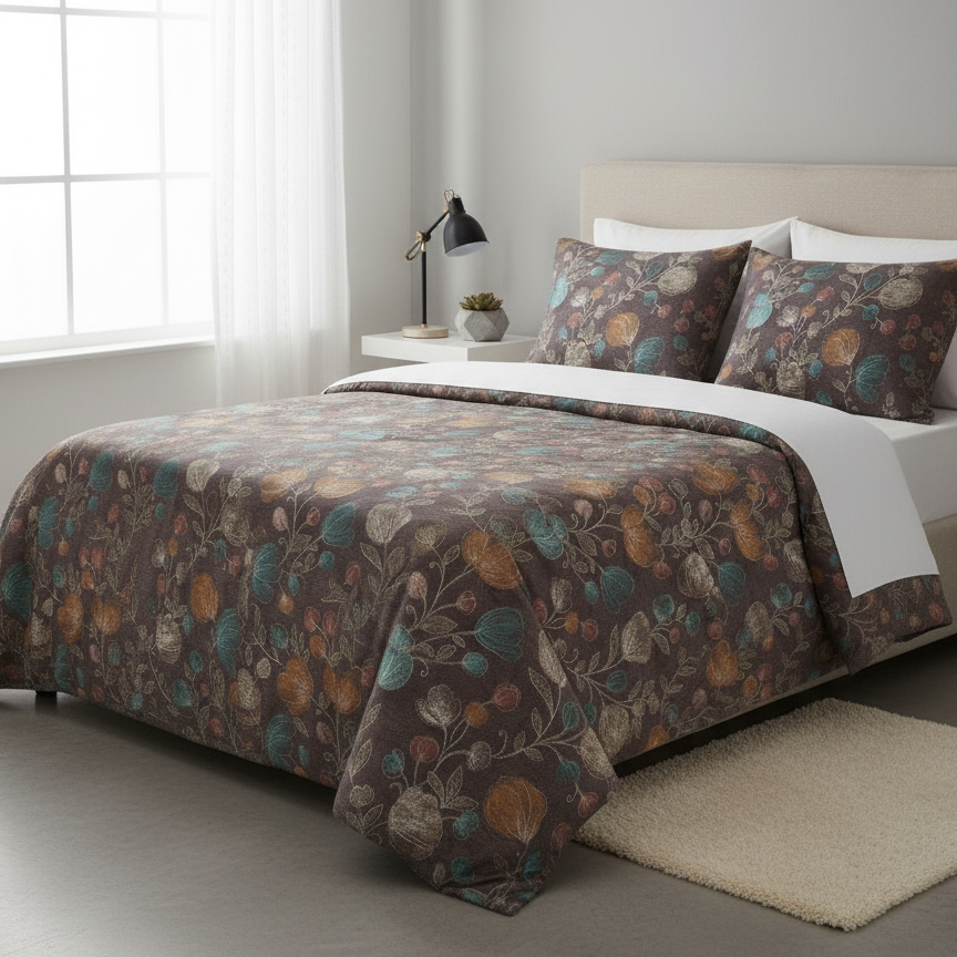 Double Cotton Bed Sheet - Vintage Floral Dark
