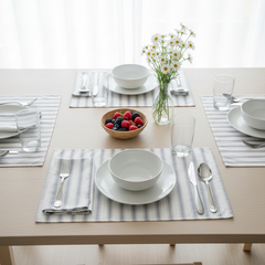 Waterproof Printed Table Mats - Ticking Stripe Grey
