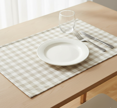 Waterproof Printed Table Mats - Beige Checked