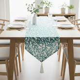 Waterproof Table Runner - Teal Green Leaves