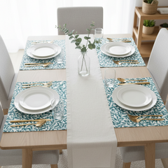 Waterproof Printed Table Mats - Teal Green Leaves