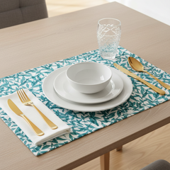 Waterproof Printed Table Mats - Teal Green Leaves