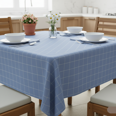 Waterproof Modern Vintage Blue Check Printed Table Cover
