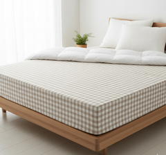 Waterproof Printed Mattress Protector - Beige Checked