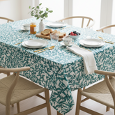 Waterproof Teal Green Leaves Printed Table Cover