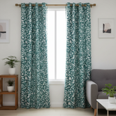 2Pc Waterproof Printed Curtains - Teal Green Leaves