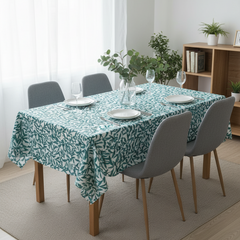 Waterproof Teal Green Leaves Printed Table Cover