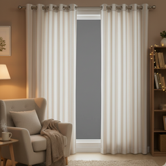 2Pc Waterproof Printed Curtains - Ticking Stripe Beige