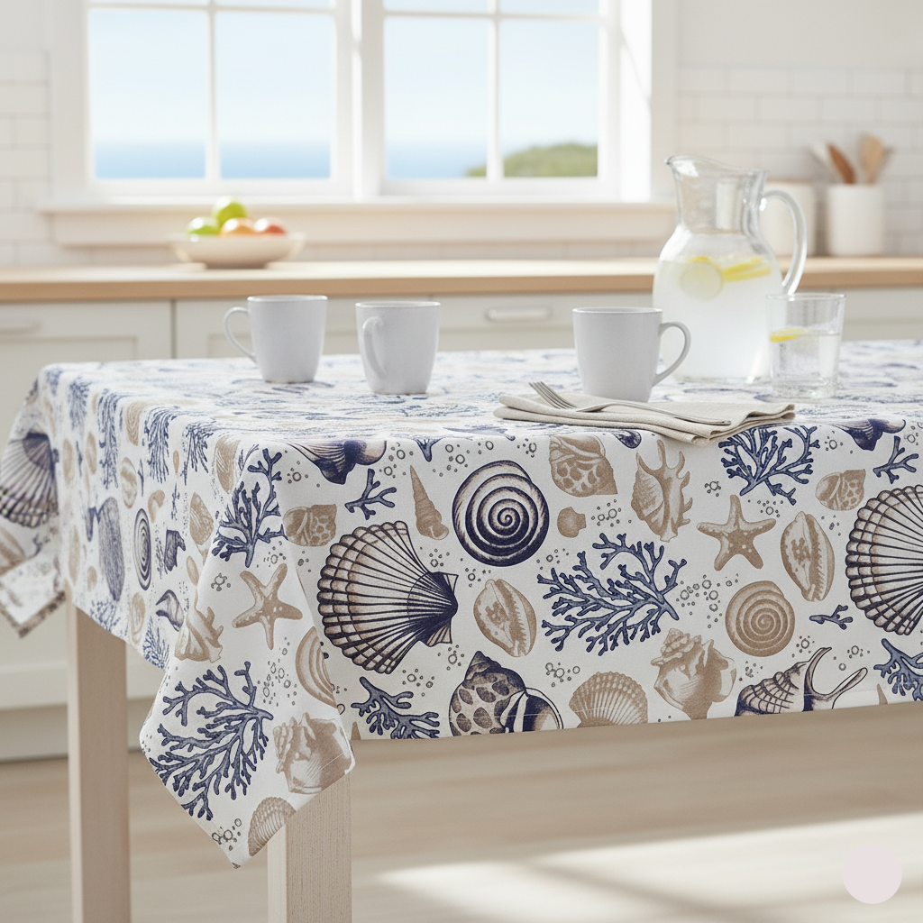 Waterproof Sea Shell Printed Table Cover