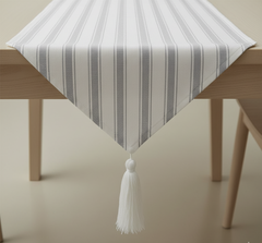 Waterproof Table Runner - Ticking Stripe Grey