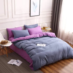 Plain Dyed Reversible Cotton Duvet Cover Set - Grey Blue & Heather Purple