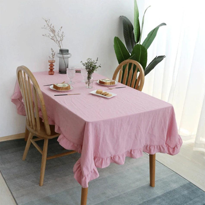 Flounce Stitching Cotton Table Covers-Pink