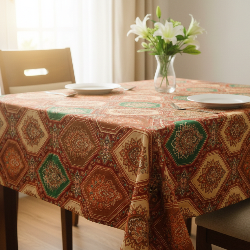 Printed Cotton Duck Table Cover-Elegant Bohemian