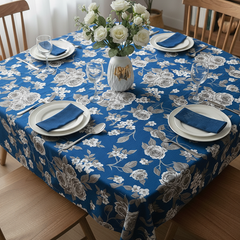Blue Elegance Blossom Printed Table Cover
