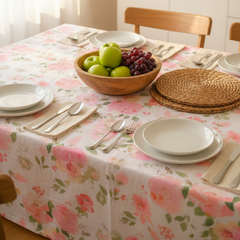 Printed Cotton Table Cover-Pink Peony Bloom